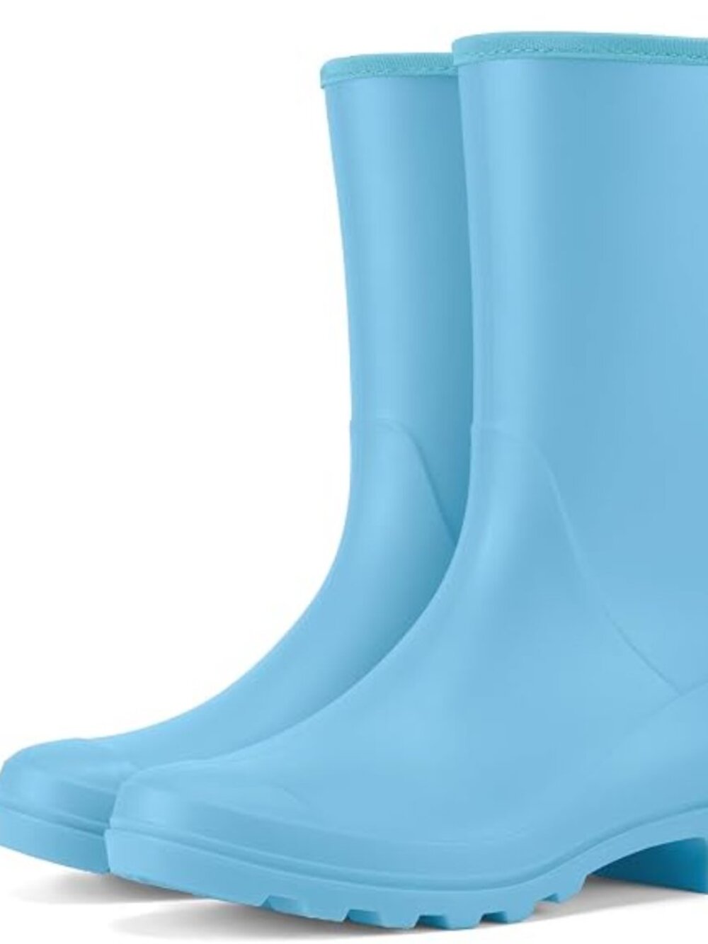 Women's Blue Seamless Matte Surface Waterproof PVC Wide Calf Rain Rubber Boots